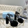 Giày cao gót PRADA hở mũi màu đen đế vuông cao chắc chắn chất da lộn sang trọng