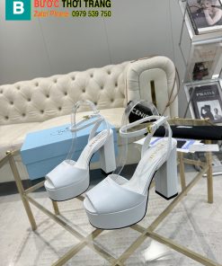 Giày cao gót PRADA hở mũi màu trắng đế vuông cao chắc chắn chất da bò xịn đẹp