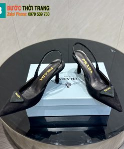 Giày cao gót Prada màu đen chất da lộn bền bỉ logo Prada hình tam giác nổi bật gót cao 7,5cm