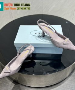 Giày cao gót Prada màu ghi chất da lộn bền bỉ logo Prada hình tam giác nổi bật gót cao 7,5cm