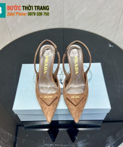 Giày cao gót Prada màu nâu chất da lộn bền bỉ logo Prada hình tam giác nổi bật gót cao 7,5cm