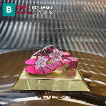 Giày cao gót Rene caovilla màu hồng đính hoa và hạt sang trọng cao 4.5cm