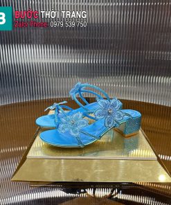 Giày cao gót Rene caovilla màu xanh đính hoa và hạt sang trọng cao 4.5cm