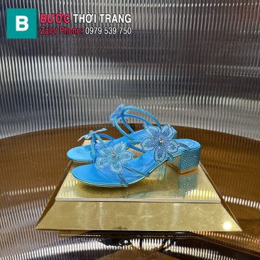 Giày cao gót Rene caovilla màu xanh đính hoa và hạt sang trọng cao 4.5cm