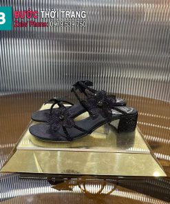 Giày cao gót Rene caovilla màu đen đính hoa và hạt sang trọng cao 4.5cm