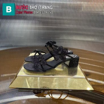 Giày cao gót Rene caovilla màu đen đính hoa và hạt sang trọng cao 4.5cm
