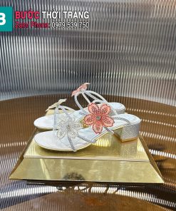 Giày cao gót Rene caovilla đính hoa cam và hạt sang trọng cao 4.5cm