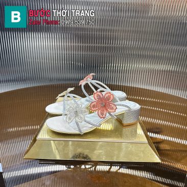Giày cao gót Rene caovilla đính hoa cam và hạt sang trọng cao 4.5cm