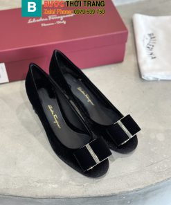 Giày Salvatore Ferragamo cao cấp thanh lịch màu đen nhung cao 5,5cm