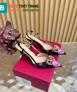 Giày cao gót VALENTINO màu đen cao cấp họa tiết hoa nhiều màu sắc đế cao 8cm tôn dáng