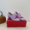 Giày cao gót  Valentino Garavani đế vuông chắc chắn màu tím da bò cao cấp thiết kế thanh lịch