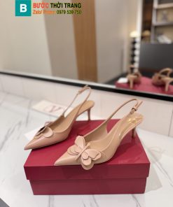 Giày cao gót Velentino màu be họa tiết chú bướm xinh xắn, cao 6,5cm