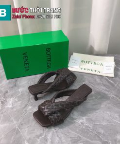 Giày cao gót mũi vuông Bottega Veneta đan da màu nâu socola cao 5cm