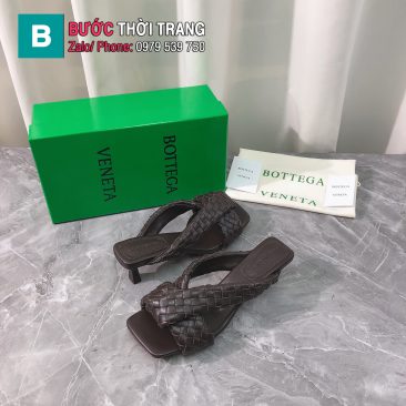 Giày cao gót mũi vuông Bottega Veneta đan da màu nâu socola cao 5cm