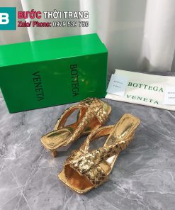Giày cao gót mũi vuông Bottega Veneta đan da màu vàng ánh socola cao 5cm