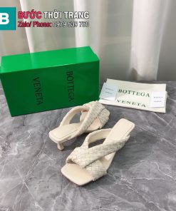 Giày cao gót mũi vuông Bottega Veneta đan da mềm mịn màu trắng cao 5cm