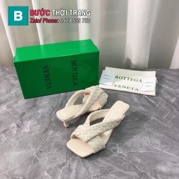 Giày cao gót mũi vuông Bottega Veneta đan da mềm mịn màu trắng cao 5cm