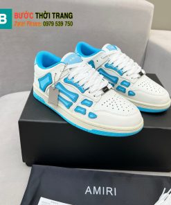 Giày thể thao AMIRI cao cấp màu trắng họa tiết xương cá hai bên màu xanh nhạt độc đáo phong cách năng động