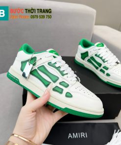 Giày thể thao AMIRI cao cấp màu trắng họa tiết xương cá hai bên màu xanh lá độc đáo phong cách năng động
