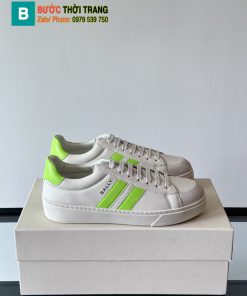 Giày thể thao BALLY màu trắng kẻ xanh sáng chất liệu da bê mềm mại phong cách basic