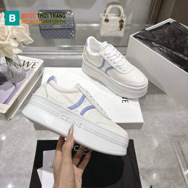 Giày thể thao CELINE màu trắng sọc xanh đế cao da bò mềm mại