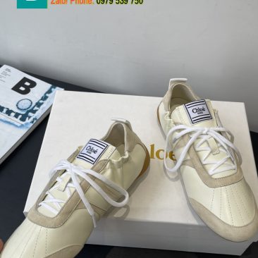 Giày thể thao CHLOE cao cấp màu be chất da bò cao cấp phối vải đế cao su đàn hồi bền bỉ