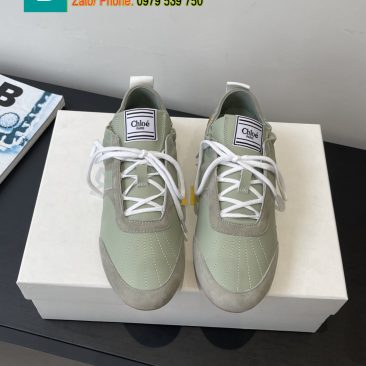 Giày thể thao CHLOE cao cấp màu xanh rêu nhạt chất da bò cao cấp phối vải đế cao su đàn hồi bền bỉ