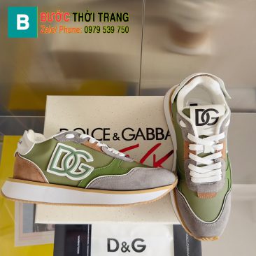Giày thể thao LOEWE màu nâu và xanh lá kết hợp da bò thật cao cấp đế cao 3cm, đế cao su chống trượt bền bỉ