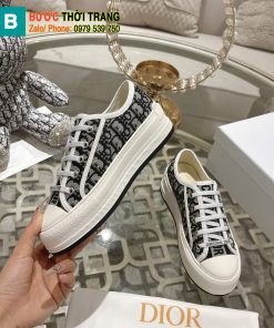Giày thể thao Dior màu đen chất liệu vải cotton thoáng mát, đế trắng cao 5 cm