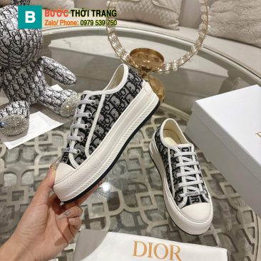 Giày thể thao Dior màu đen chất liệu vải cotton thoáng mát, đế trắng cao 5 cm