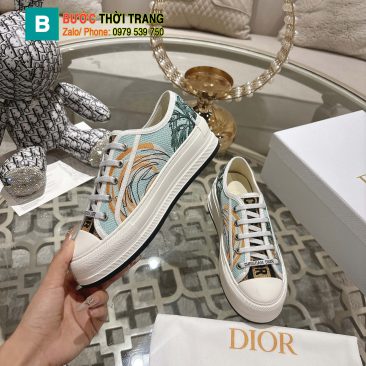 Giày thể thao Dior màu đen họa tiết cây xanh chất liệu vải cotton thoáng mát, đế trắng cao 5 cm