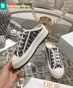 Giày thể thao Dior màu đen hở gót chất liệu vải cotton thoáng mát, đế trắng cao 5 cm