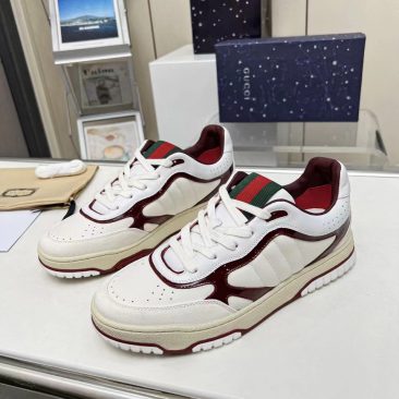 Giày thể thao Gucci cao cấp màu trắng đế đỏ chất liệu da bò đằm tay