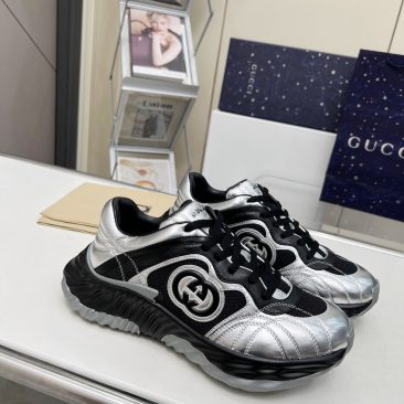 Giày thể thao Gucci cao cấp màu ghi đen kiểu dáng năng động