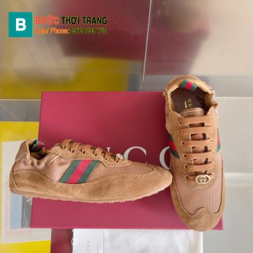 Giày thể thao Gucci Shift màu nâu cao cấp họa tiết vạch xanh đỏ đặc trưng