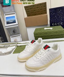 Giày thể thao Gucci cao cấp màu trắng ngà chất liệu da bò đằm tay