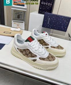 Giày thể thao Gucci cao cấp màu trắng nâu canvas chất liệu da bò đằm tay