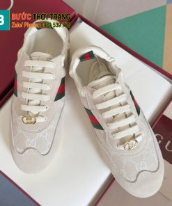 Giày thể thao Gucci Shift màu trắng cao cấp họa tiết vạch xanh đỏ đặc trưng