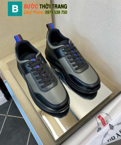 Giày thể thao PRADA cao cấp màu ghi đen chất lượng da nguyên bản phong cách năng động