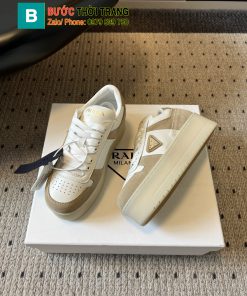 Giày thể thao PRADA siêu cấp đế cao màu trắng ngà viền nâu nhạt phong cách năng động