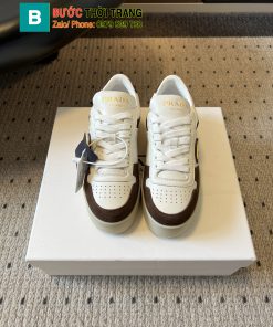 Giày thể thao PRADA siêu cấp đế cao màu trắng ngà viền nâu đậm phong cách năng động