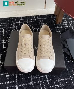 Giày thể thao Prada màu be chất liệu vải cotton thoáng mát đế cao su bền bỉ