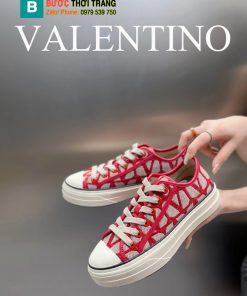 Giày thể thao Valentino màu đỏ, chất da canvas thêu logo Totaloop rất đẹp đế trắng cao 3,5cm