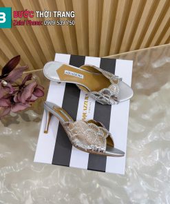 Guốc cao gót Aquazzura màu bạc đính hạt cao 8.5cm