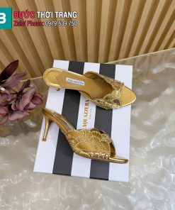 Guốc cao gót Aquazzura màu vàng ánh đính hạt cao 8.5cm