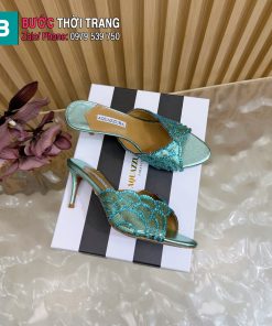 Guốc cao gót Aquazzura màu xanh đính hạt cao 8.5cm