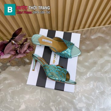 Guốc cao gót Aquazzura màu xanh đính hạt cao 8.5cm