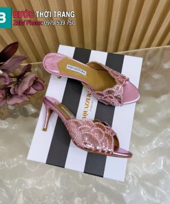 Guốc cao gót Aquazzura màu hồng đính hạt cao 8.5cm