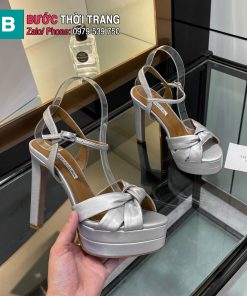 Sandal cao gót Aquazzura màu bạc da bò nổi bật quai đan chéo nữ tính đế cao 13,5cm