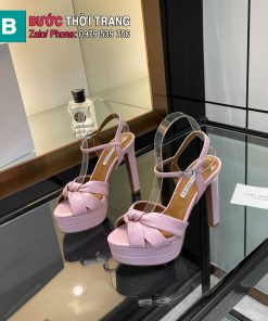 Sandal cao gót Aquazzura màu màu hồng da bò nổi bật quai đan chéo nữ tính đế cao 13,5cm